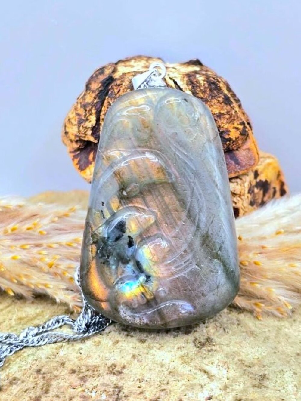 Natural Labradorite Jumping Dolphins Pendant Necklace